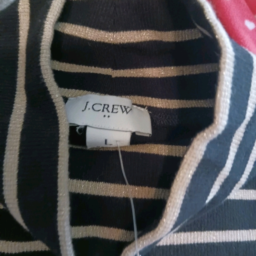 J. Crew Black and White Striped Turtleneck Sweater Ladies Size Large - Picture 3 of 4
